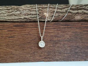 14k White Gold Diamond Coin Pebble Necklace, Handmade Solid Gold Pendant, Gold