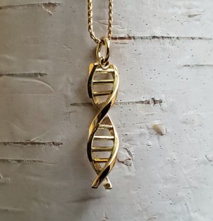 DNA GOLD NECKLACE PENDANT, 18K YELLOW GOLD DNA, GIFT FOR SCIENCE, ECO FRIENDLY,