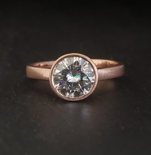 14k Rose Gold Moissanite Charles and Colvard Forever One Ring, Bezel Ring, Engagement Ring, Bridal Set, Conflict Free , Ready to Ship