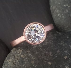 14k Rose Gold Moissanite Charles and Colvard Forever One Ring, Bezel Ring, Engagement Ring, Bridal Set, Conflict Free , Ready to Ship