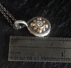 Diamond Coin Pebble Necklace, 14k Yellow Gold silver Diamond Pendant, Conflict F
