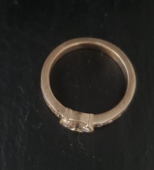 Oval Lab Diamond ring, Half bezel 14k gold, 6x4mm Sideways, Vintage Inspired, Ec