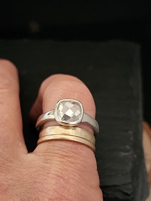 14k white gold rose cut Cushion moissanite ring Ready to ship Alternative Engage