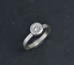 14k White Gold Salt and Pepper Diamond Ring, Pebble Ring, Button Ring, Alternative Engagement Ring, Halo Ring, Ready to Ship Size 5.75