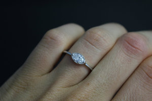 14k White Gold Marquise Diamond Ring, Vintage Inspired Ring, East West Marquise,