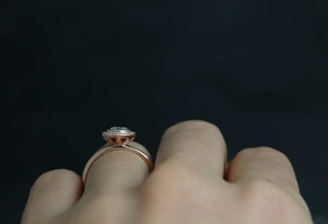 14k Rose Gold Moissanite Halo Ring, Engagement Ring, Modern Bride, Diamond Halo,