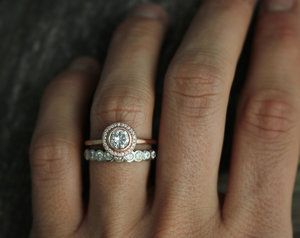 14k Rose Gold Moissanite Halo Ring, Engagement Ring, Modern Bride, Diamond Halo,