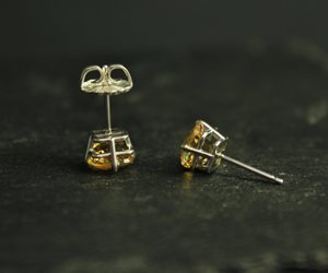 Citrine 14k White Gold Stud Earrings, 6mm Cushion Cut Citrine Earrings, November Birthstone Earrings, Ready to Ship Earrings