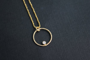 14k Yellow Gold Diamond Pendant, Diamond Circle Pendant, Everyday Necklace, Recycled Gold, Conflict Free, Ready to Ship Neckwear