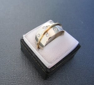 White gold diamond ring, two tone ring, celestial power ring, yellow gold accent