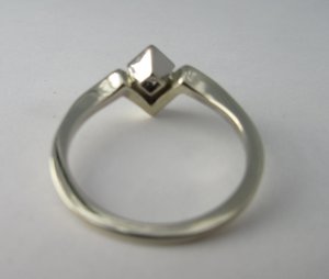 14k White Gold Moissanite 4mm Ring, Solitaire Chevron Ring, Princess Cut Moissan