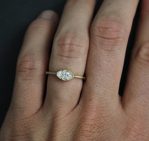 14k Yellow Gold Marquise Moissanite Ring, Vintage Inspired Ring, East West Marquise, Engagement Ring, Bridal  Ready to Ship