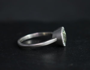 8mm Prasiolite Sterling Silver Ring, Green Amethyst Ring, Textured Bezel, Statement Ring, Cocktail, Ready to Ship Size 7