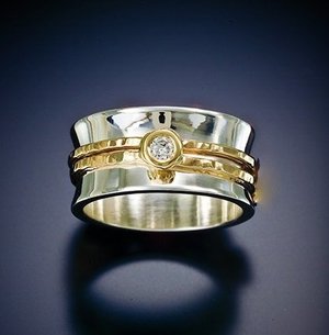 14k Yellow Gold & Silver Diamond Ring, Mixed Metals, Alternative Diamond Engagem