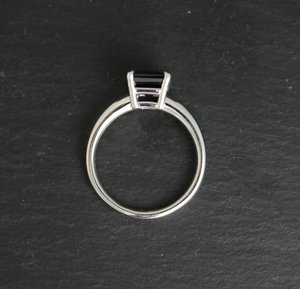 14k White Gold Garnet Prong Ring, Emerald Cut Garnet Solitaire, Prong Ring, Janu