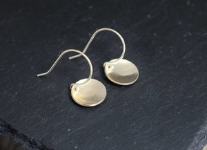 14k Yellow Gold Disc Earrings, 10mm, French hooks, Dangle Earrings, Minimalist,