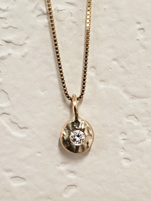 14k Gold Diamond Coin Pebble Necklace, Handmade Solid Gold Pendant, Gold Diamond Disc Pendant, Bridesmaid Gift, Ready to Ship Neckwear