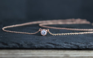 14k Rose Gold Diamond Pendant Necklace, Diamond Solitaire, Textured Bezel Set Di