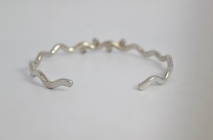 14k White Gold Diamond Bracelet, Handmade Gold Cuff, Diamond Wave Bracelet, Orga