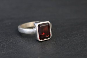 Garnet Ring, 9x7 Textured Bezel Set Garnet Ring, January Birthstone Ring, Garnet