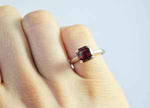Asscher Cut Garnet Ring, Alternative Engagement Ring, January Birthstone, non-tr