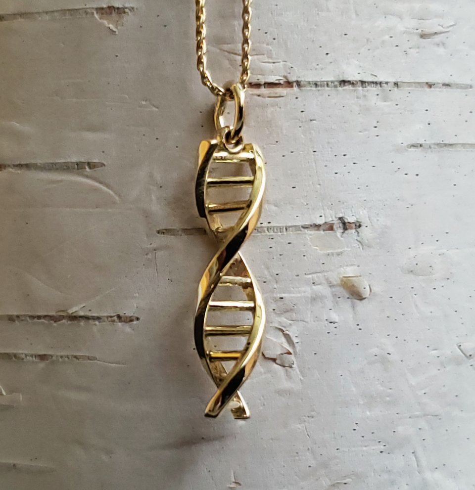 DNA GOLD NECKLACE PENDANT, 18K YELLOW GOLD DNA, GIFT FOR SCIENCE, ECO FRIENDLY,