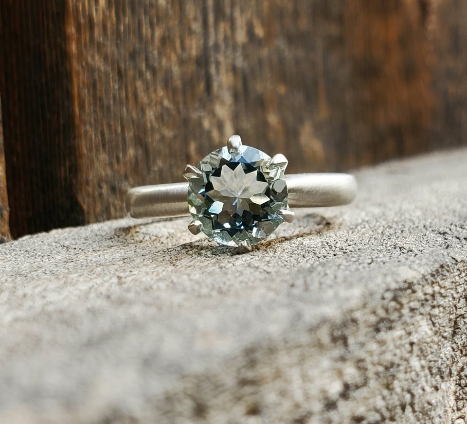 Sterling Silver Aquamarine Ring classic solitaire ring 7.5mm One of a kind ring,