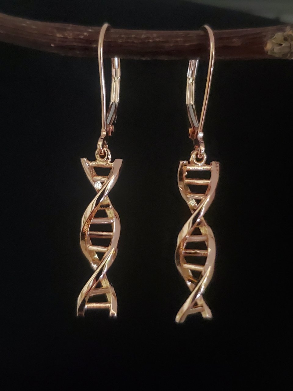 DNA double helix 14k Rose gold chandelier earrings lever backs, 14k Rose Gold DNA Earrings, Dangle Earrings