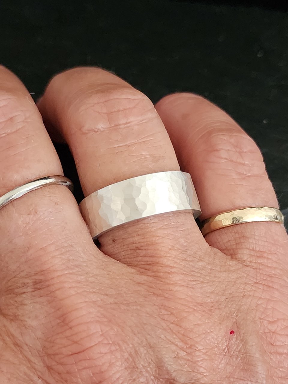 Hammered Sterling Silver  Band, Flat 8mm Wide Band, Textured Silver Band, Ball