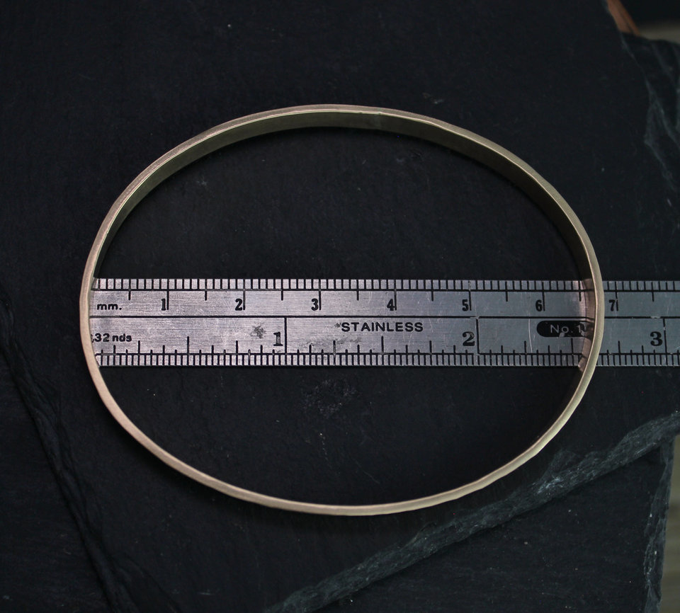 14k Rose Gold Hammered Bangle Bracelet, 5mm Wide Gold Cuff, Oval Shape Bangle Br