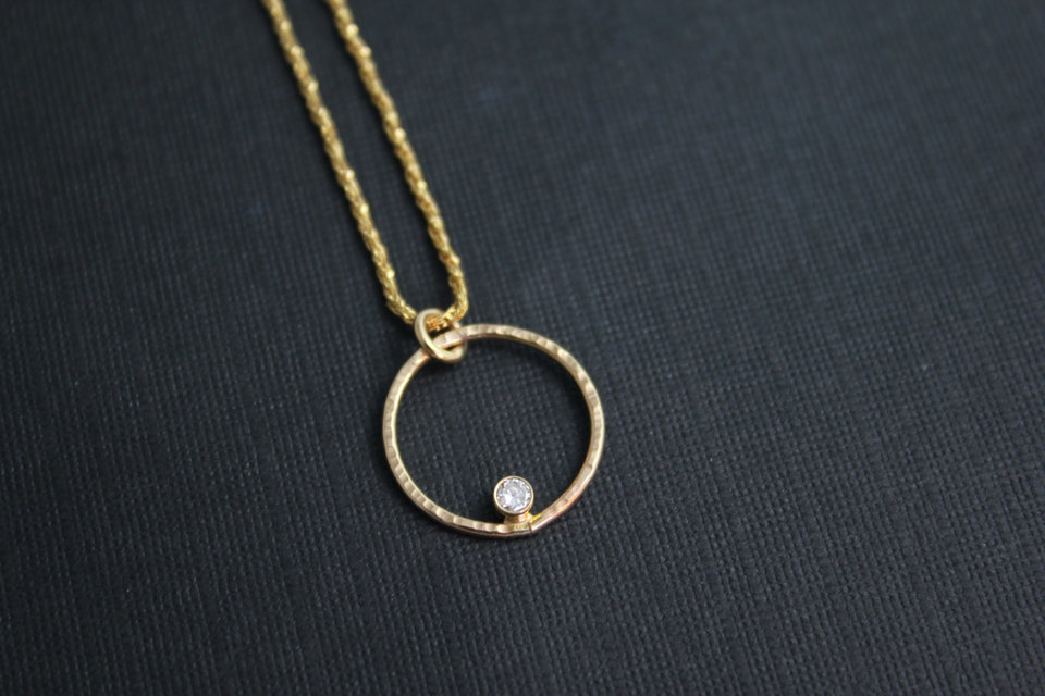 14k Yellow Gold Diamond Pendant, Diamond Circle Pendant, Everyday Necklace, Recycled Gold, Conflict Free, Ready to Ship Neckwear