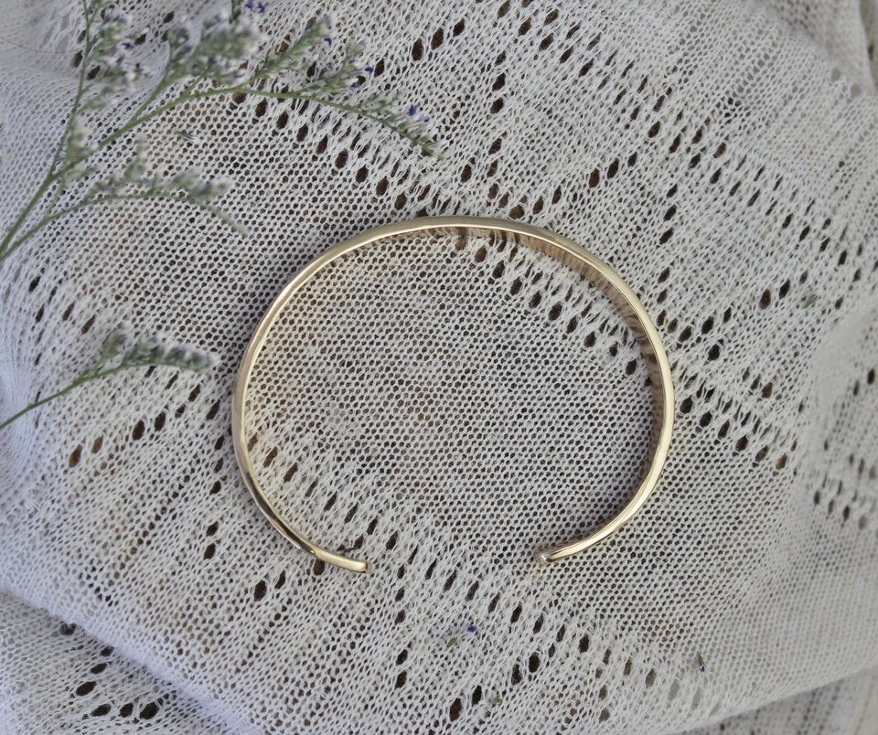 Hammered Yellow Gold Cuff Bracelet, Handmade Yellow Gold Bracelet, Solid 14k Yellow Gold Cuff Bracelet, 5.5mm Wide, Ready to Ship