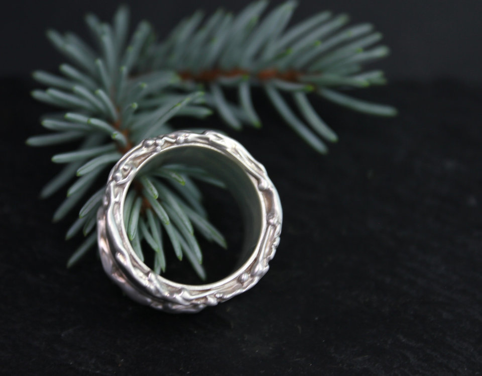 Sterling Silver Twig Band Ring, 12mm Wide Round Band, Men's Ring, Unisex Ring, Brushed Silver Band, Ready to Ship Sz 6 7 8