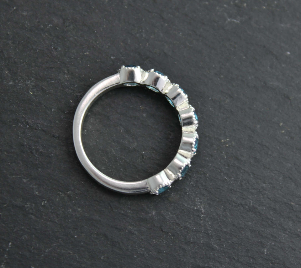 Seven Stone London Blue Topaz Ring, Sterling Silver, Textured Bezel Ring, Gemsto