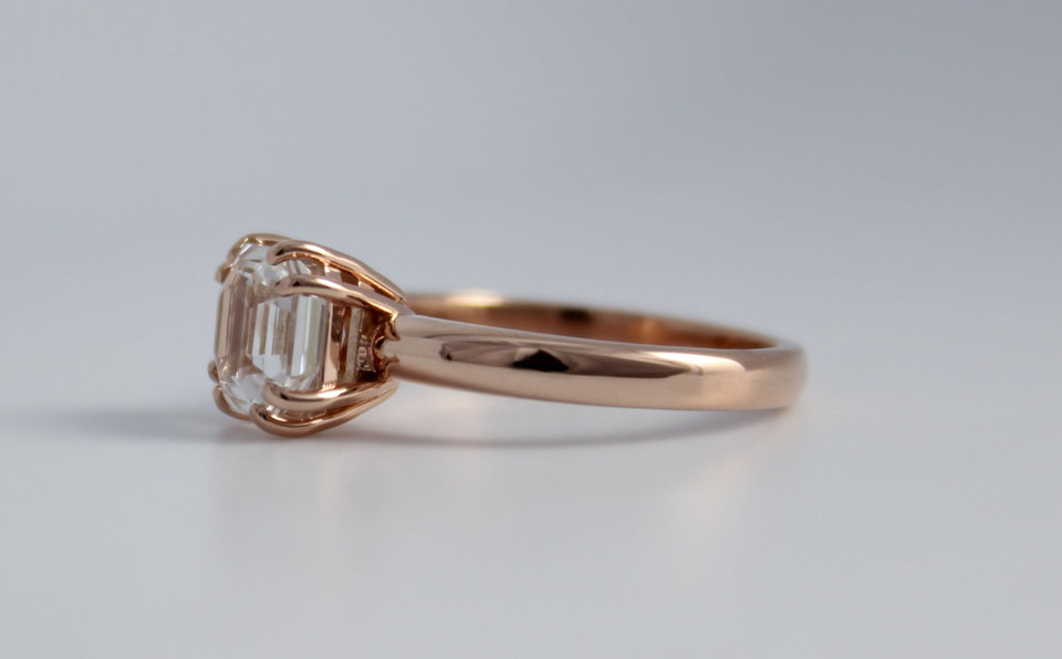 14k Rose Gold Asscher Cut White Topaz Ring, Diamond Alternative, Alternative Eng