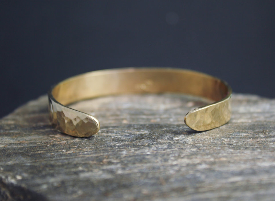 Hammered Yellow Gold Cuff Bracelet, Handmade Yellow Gold Bracelet, Solid 14k Yellow Gold Cuff Bracelet, made to order