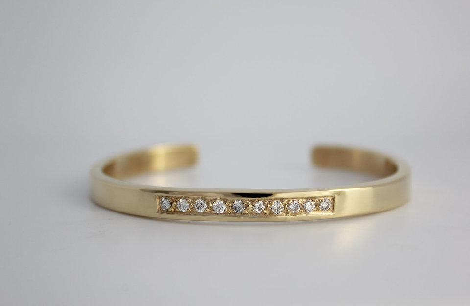 14k Yellow Gold Diamond Cuff Bracelet, Handmade Cuff Bracelet, Diamond Gold Cuff