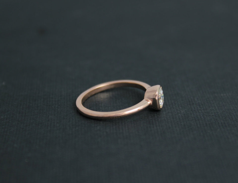 14k Rose Gold 6mm Moissanite Ring, Cushion Cut 6mm Bezel Set Ring, Diamond Alter