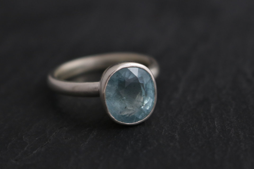 Aquamarine Ring, Bezel Set Sterling Silver, Oval, March Birthstone, Blue, Engagement, Ready to Ship Size 7