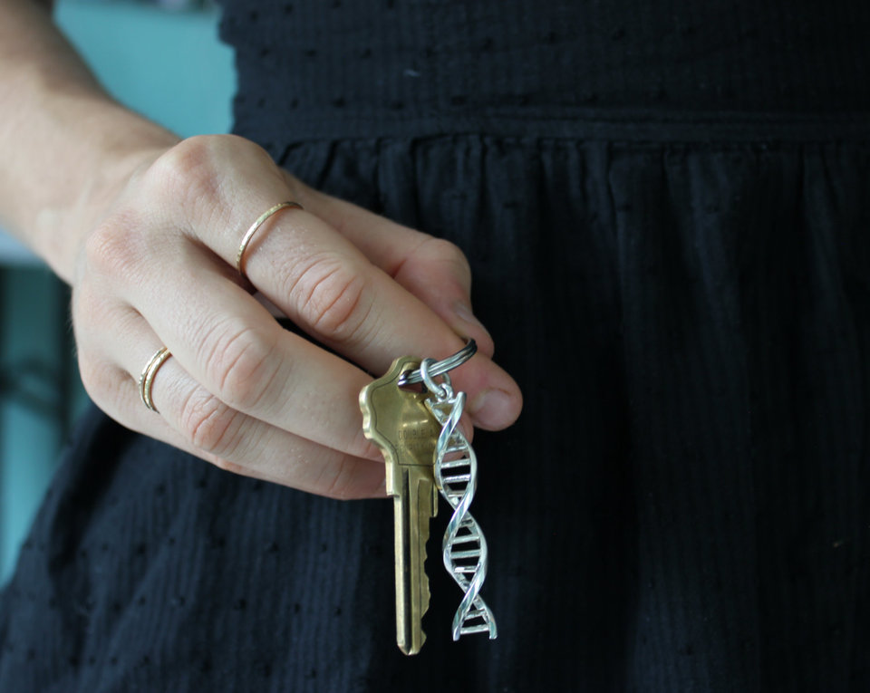 DNA  Keychain Charm gift for science Large DNA Keychain size 2" length, Solid Sterling Silver