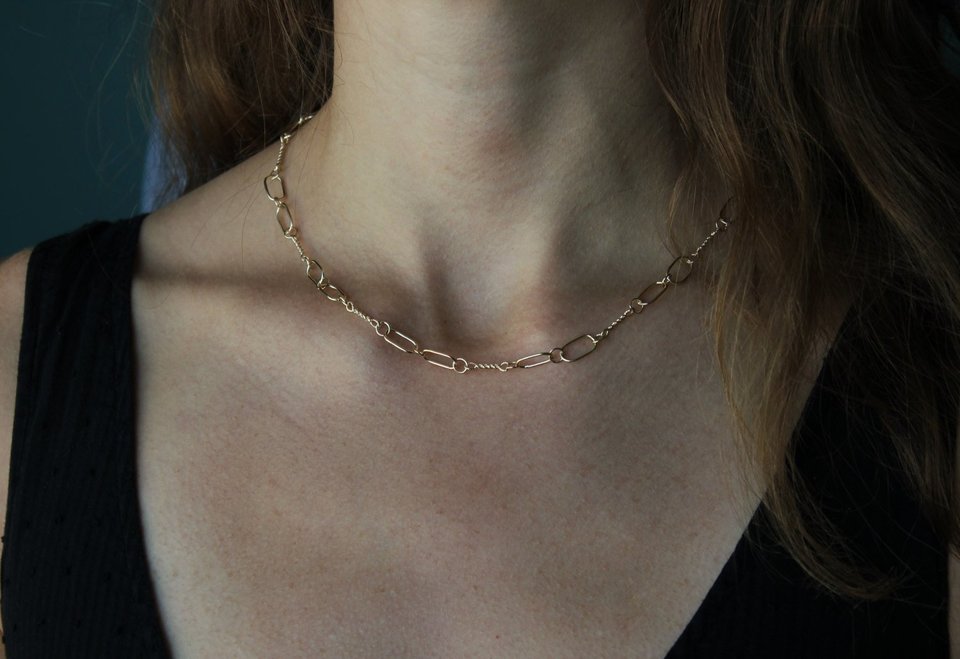Handmade Gold Chain, Solid 14k Yellow Gold Chain Link Necklace, One of a Kind, R
