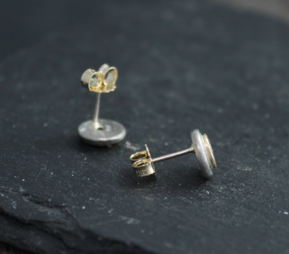 14k Yellow and White Gold Diamond Earrings, Pebble Earrings, Disc Studs, Minimalist Studs, Solid 14k Gold Studs, Simple Studs, Recycled Gold
