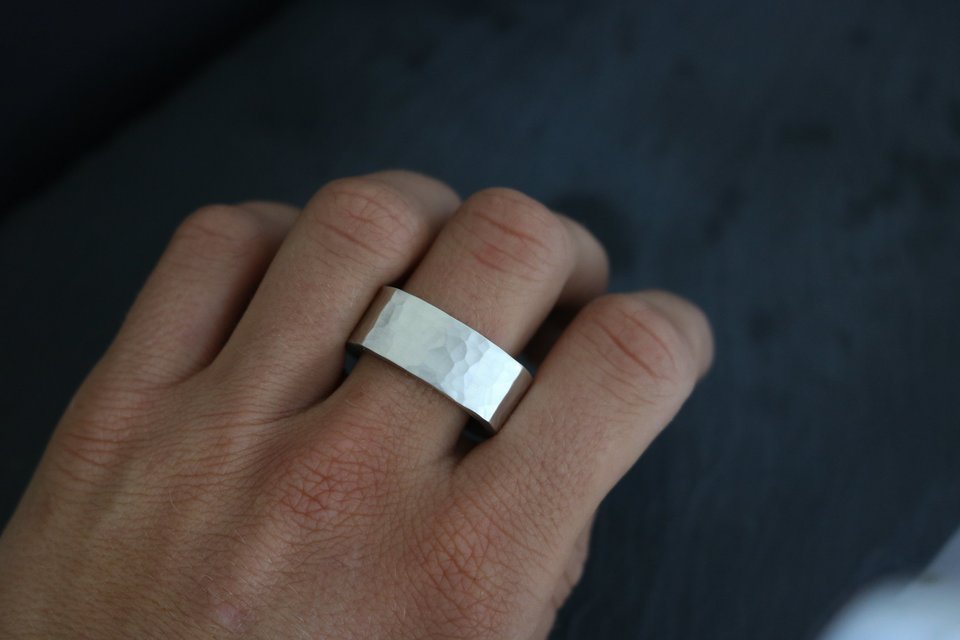Hammered Silver Square Wedding Band, Heavy Men's Band Ring, 10mm Wide Band, Men's Wedding Band, Heavy Duty Ring, Chunky ring, Made to Order