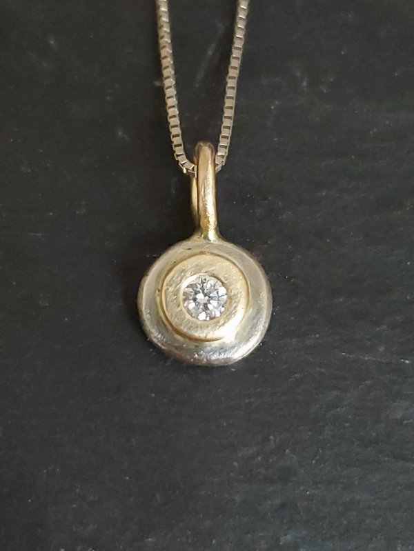 Diamond Coin Pebble Necklace, 14k Yellow Gold Diamond Pendant, Conflict Free Eco