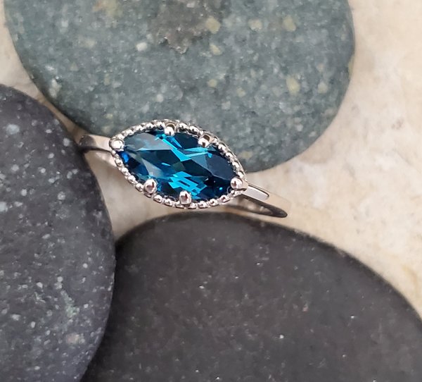 London Blue topaz marquise east west sterling ring statement ring 10 x