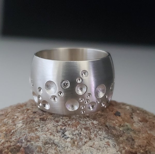 Moonscape ring sterling silver diamond ring ,statement ring earthy ring, recycle