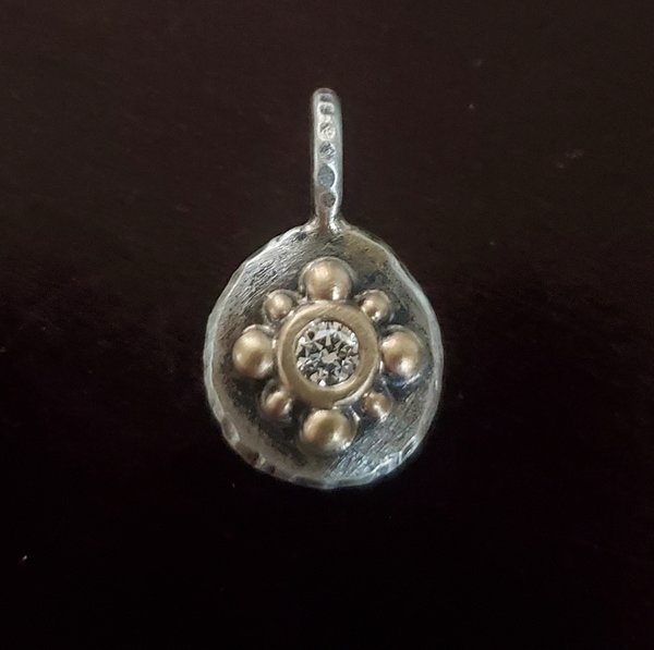 Diamond Coin Pebble Necklace, 14k Yellow Gold silver Diamond Pendant, Conflict Free Eco Friendly Gold Necklace, Ready to Ship Neckwear 2tone