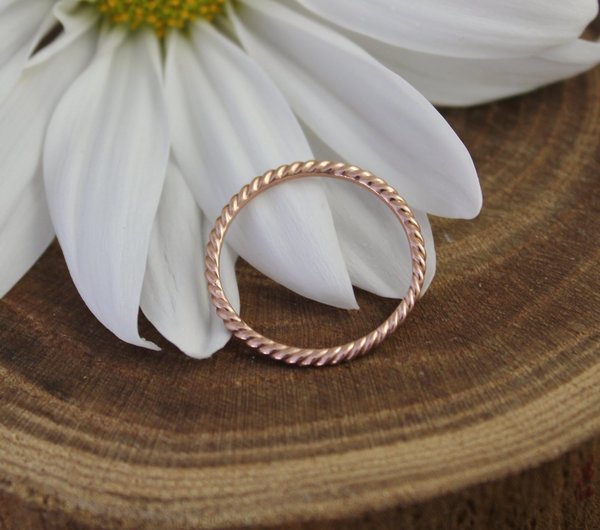 14k Rose Gold Rope Ring, Gold Stacking Ring, Stackable, Rope Texture, Twisted Gold Ring, Thin Gold Ring, Ready to Ship
