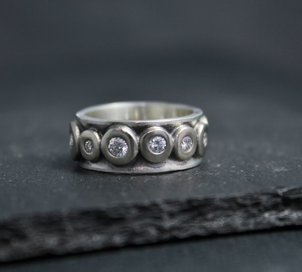 14k White Gold Diamond Eternity Band, 8mm Sterling Silver Band, Pebble Ring, Stackable Ring, Diamond Pebbles, Made to Order