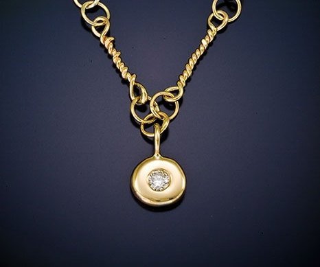 14k Yellow Gold Handmade Link Chain Necklace - Diamond Coin - Pebble Necklace - Handmade Chain - Ready to Ship